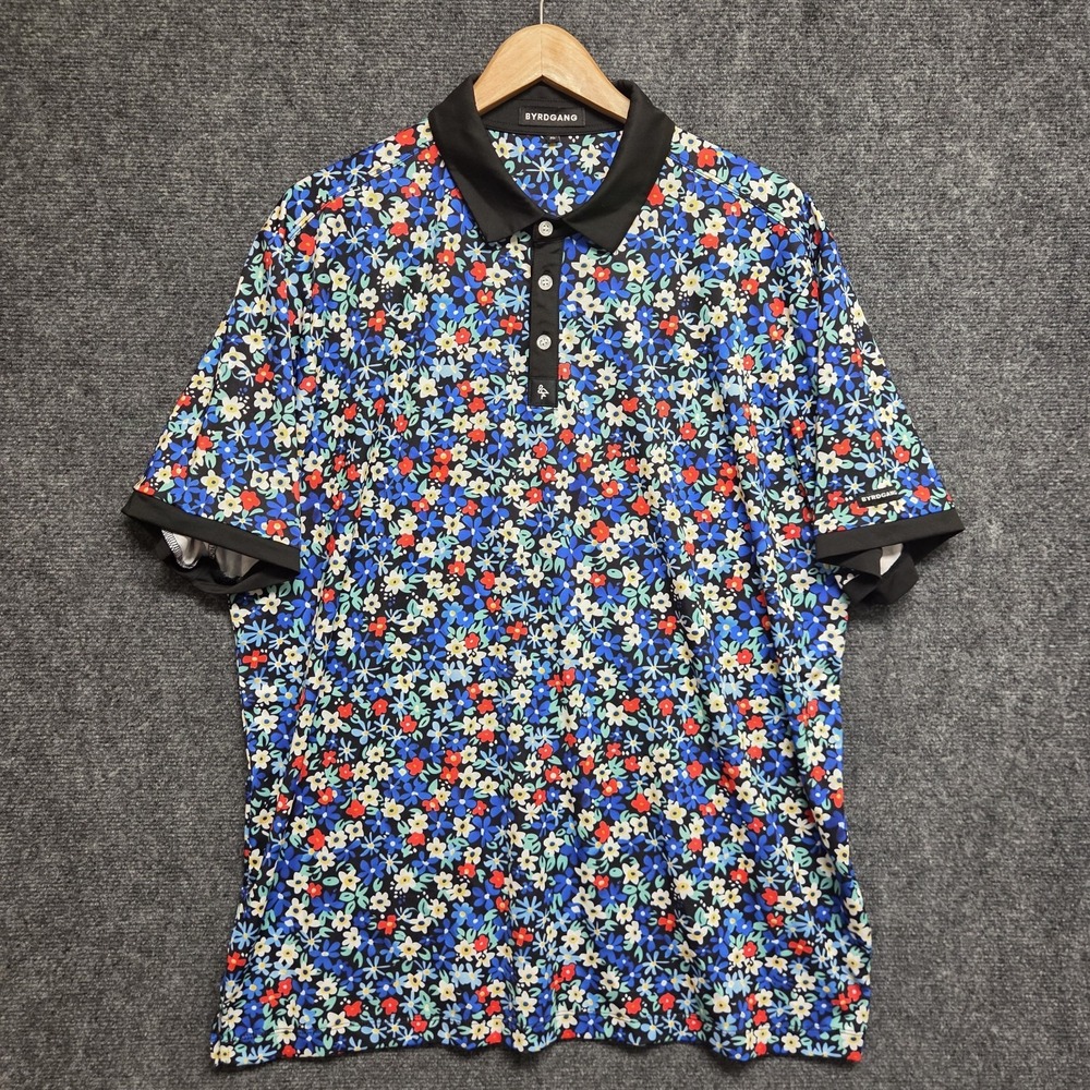 Byrd Gang Shirt Mens XL Little Flowers Performance Golf Polo Casual Short Sleeve
